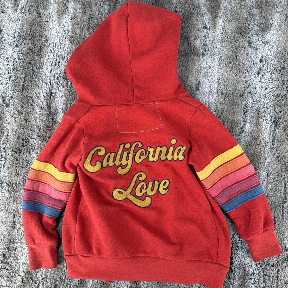 AVIATOR NATION 5 Stripe Hoodie Red SZ 2 Full Zip Sweatshirt California Love Read